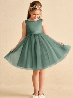Azazie Jani A-Line Ball-Gown Bow Tulle Dress in Eucalyptus size 3 NWT
